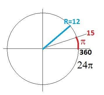 Знайдіть градусну міру дуги кола, довжина якої дорівнює (число пи) см, якщо радіус кола дорівнює 12