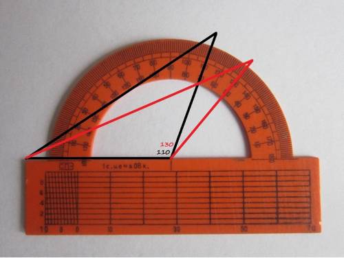 Начертите на неливанной бумаге тупоугольный треугольник и обозначьте его. измерьте и запишите величи