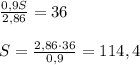 \frac{0,9S}{2,86}=36\\\\S=\frac{2,86\cdot 36}{0,9} =114,4