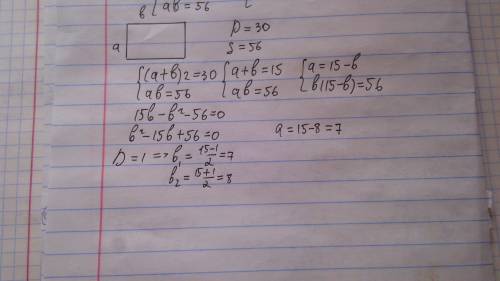 Периметр прямоугольника равен 30 см. найдите его стороны, если известно, что площадь прямоугольника