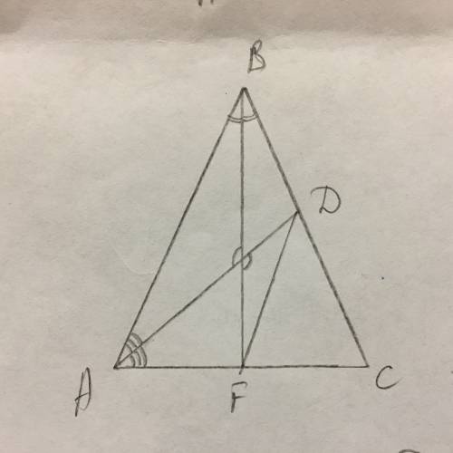 Правильно и грамотно решить ! ! 50 ! в равнобедренном треугольнике abc (ab=bc) биссектрисы bd и af п