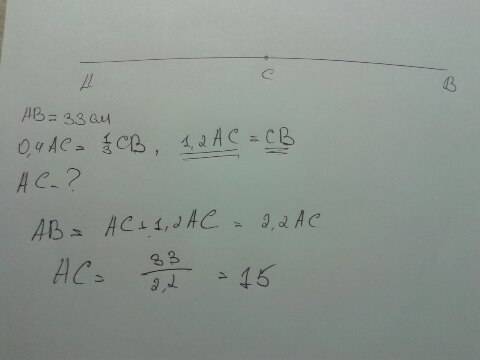 Яученица 6-го класса не могу решить уравнением! 20 длина отрезка ав 33 см. точка с делит его на два