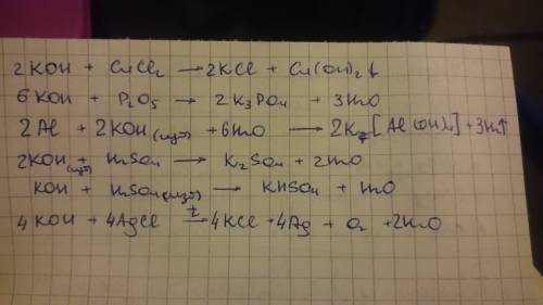 Подчеркните вещества,с которыми взаимодействует раствор гидроксида калия: baco3,cucl2,p2o5,fe(oh)2,a