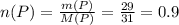n(P)= \frac{m(P)}{M(P)} = \frac{29}{31} =0.9