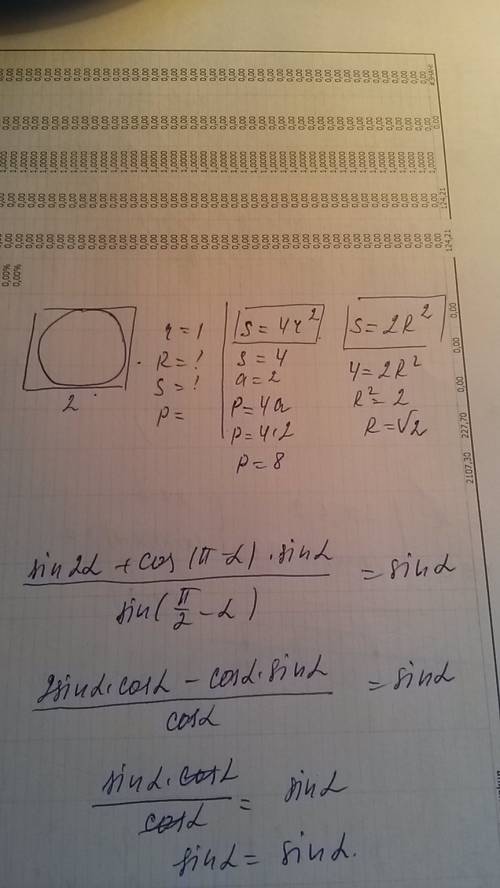Радиус окружности, вписанный в квадрат равен 1 см. найдите радиус описанной окружности, площадь и пе