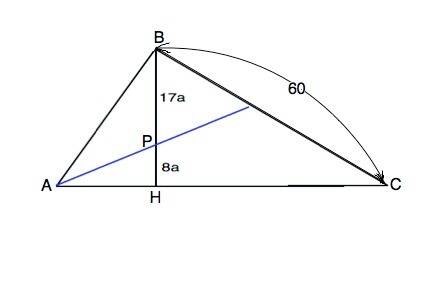 30 . в треугольнике abc биссектриса угла a пересекает высоту bh в точке p, при этом bp: ph=17: 8. на