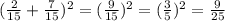( \frac{2}{15}+ \frac{7}{15})^{2}=( \frac{9}{15} )^{2}=( \frac{3}{5} )^{2}= \frac{9}{25}