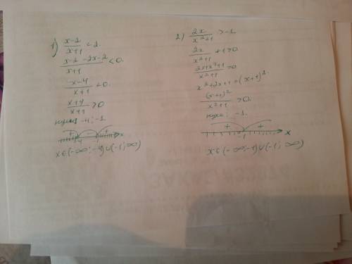 Решите неравенство 1) х-2/х+1 < 2 2) 2х/х^2+1 > -1