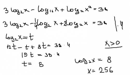 3log 2 x- log 16 x +log2 x^2=38 решите плз