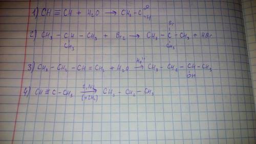 1)как из этина получить этаналь? 2)ch3-ch(ch3)-ch3 + > 3)ch3-ch2-ch=ch2 + h2o (hg2+) > 4) проп