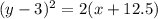 (y - 3)^2 = 2(x + 12.5)