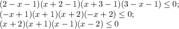 (2-x-1)(x+2-1)(x+3-1)(3-x-1)\leq 0;\\ (-x+1)(x+1)(x+2)(-x+2)\leq 0;\\ (x+2)(x+1)(x-1)(x-2)\leq 0