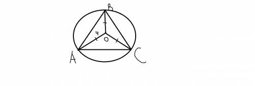Найти площадь правильного треугольника, если расстояние от его центра до вершины = 4 метра