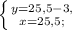 \left \{ {{y=25,5-3,} \atop {x=25,5;}} \right.