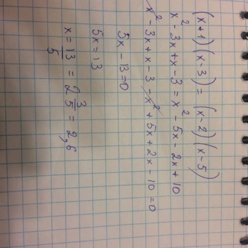 Решите уравнение ! заранее! (х+1)(х-3)=(х-2)(х-5)