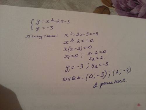 Y=x^2-2x-3 y=-3 сколько решений имеет система уравнений. ,