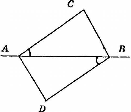 Умоляю надо треугольник abc = bad лежат по разные стороны от ab доказать , что ac параллельна bd