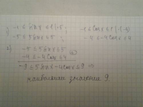 Каково наибольшее значение выражения 5sinx-4cosx? а)√41 б)2 в)9 г)5 д)4,5√2