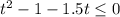 t^2-1-1.5t \leq 0