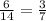 \frac{6}{14}=\frac{3}{7}