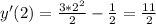 y'(2)=\frac{3*2^2}{2} - \frac{1}{2}= \frac{11}{2}