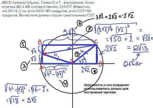 Abcd-прямоугольник. точки o и t - внутренние точки отрезка ad и ab соответственно, co=ot. известно,