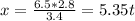 x= \frac{6.5*2.8}{3.4}=5.35t