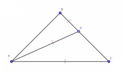 50 треугольник авс равнобедренный с основанием ас. на стороне вс отметили точку м, так что вм=ам=ас.