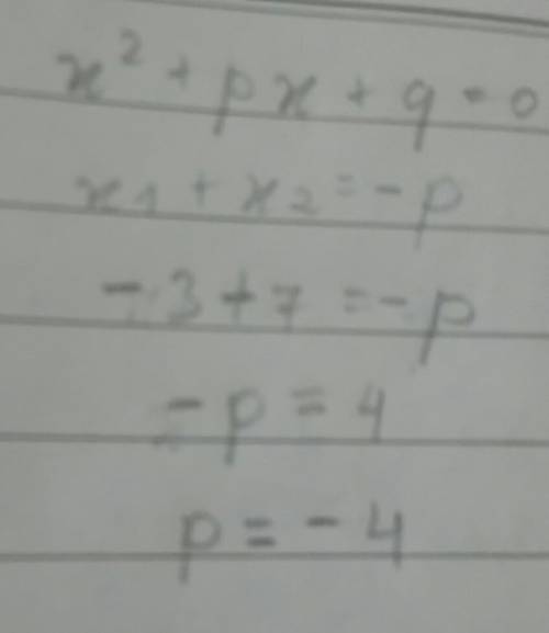 Уравнение x²+px+q=0 имеет корни -3; 7 найдите p