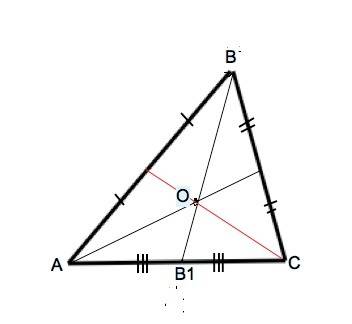 Площадь треугольника abc равна q.найдите площадь треугольника aob1,где o-точка пересечения медиан тр