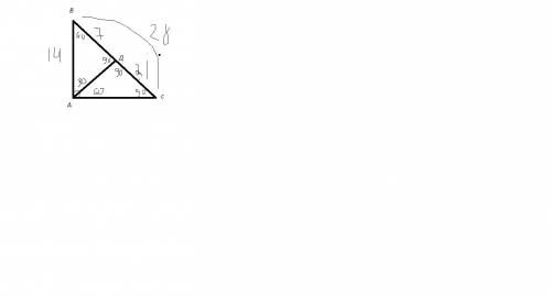 Треугольник abc прямоугольный , bc - гипотенуза , ad - высота , угол в = 60*,db = 7 см . найдите дли