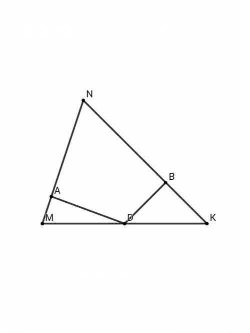 Востроугольном треугольнике mnk из точки d - середины стороны mk - проведены перпендикулярны da и db