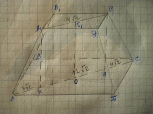Высота правильной четырехугольной усеченной пирамиды равна 7 см,стороны оснований 12см и 4см. опреде