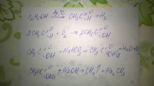 Этанол--> этаналь--> уксусная кислота--> ацетат--> натрия--> метан