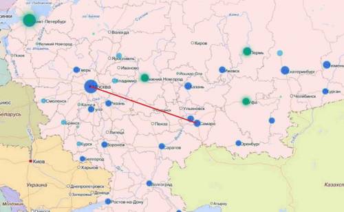 Вычислите на сколько градусов восточнее и южнее москвы расположена самара