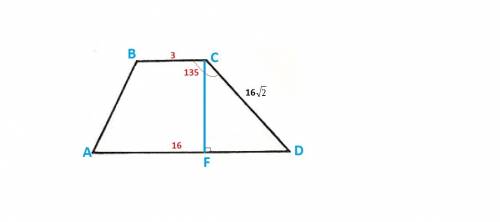 Основания трапеции равны 3 и 16 одна из боковых сторон равна 16 корень 2, а угол между ней и одним и