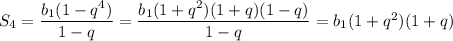 S_4= \dfrac{b_1(1-q^4)}{1-q} = \dfrac{b_1(1+q^2)(1+q)(1-q)}{1-q} =b_1(1+q^2)(1+q)