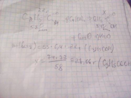 Рассчитайте массу кислоты, полученной при нагревании 55 г 40% -го раствора пропаналя с избытком гидр