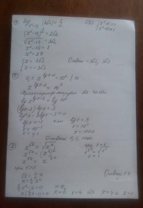 log(x^{2} -19) (2\sqrt{2}) =\frac{1}{2}