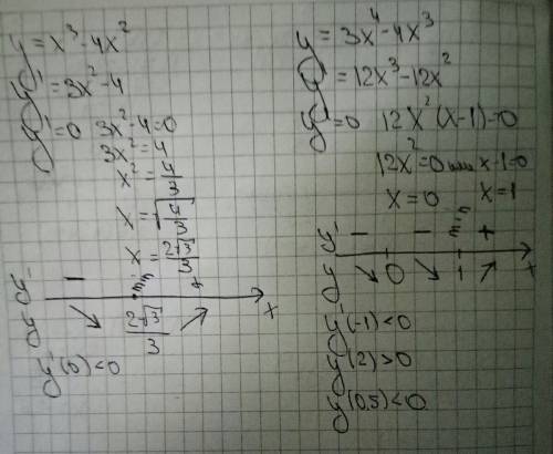 Найти точки экстримума функции 1)у=х^3-4х^2 2)y=3х^4-4х^3