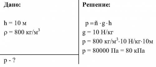 Определите давление нефти на дно систерны ,если высота столба нефти 10м ,а ее плотность 800 кг/м^3.