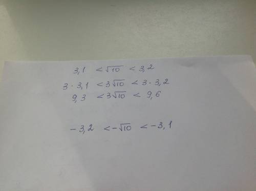 Известно что 3,1< √10< 3,2 оценить 3√10 и -√10