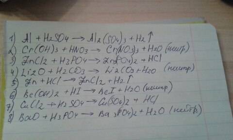 Закончите уравнения реакции, укажите реакции нейтрализации: 1) al+h2so4 -> 2) cr(oh)3 + hno3 ->