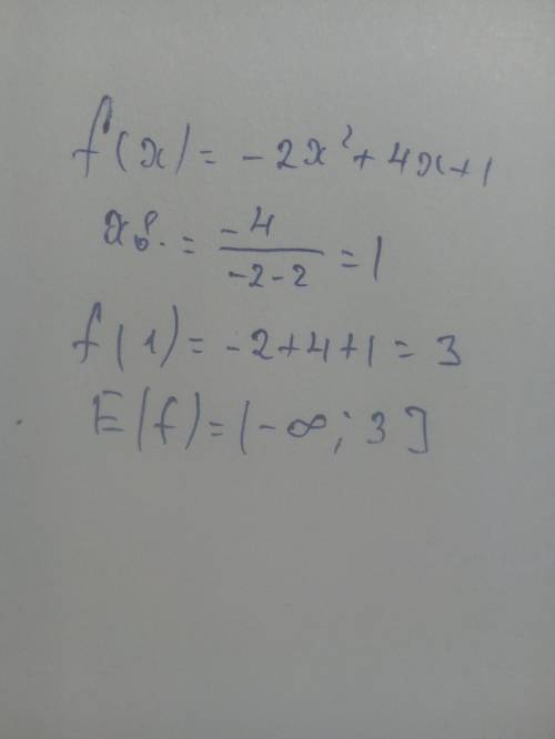 Найдите область значений функции f(x)=-2x^2+4x+1