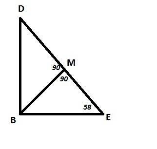 Впрямоугольном треугольнике dbe (угол b=90градусов) , проведена высота вм. найдите градусную меру уг
