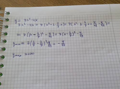 Не ввполняя построения графика у=7х^2-4х найдите ее наибольшее или наименьщее значние