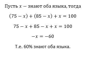 85% делегатов конференции знают язык, а 75% испанский. какая часть делегатов знает оба языка?