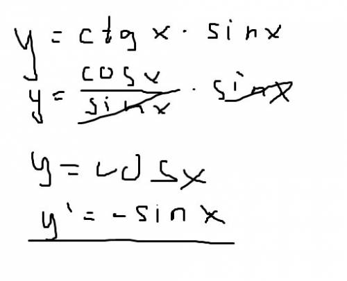 Найдите произвольную функции: y=ctgx×sinx