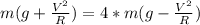 {m (g + \frac{V^{2}}{R})} = 4*{m (g - \frac{V^{2}}{R})}