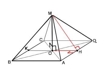 Вправильной пирамиде mabcd боковое ребро mc=10,высота пирамиды=6. найти: 1)bd 2)длину стороны основа